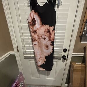 ANTONIO MELANI Black and Cream Floral Asymmetrical Dress